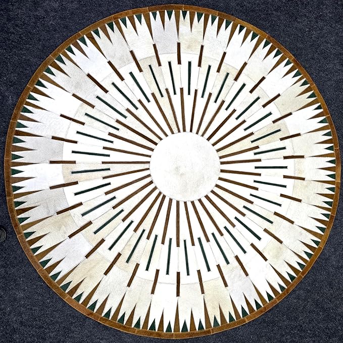 Sn Alef Home Round Designer Rug for Living Room | Handcrafted Black & White Boho Floor Carpet | Modern Ethnic Circular Mat for Home Décor & Meditation Space (White_10x10)