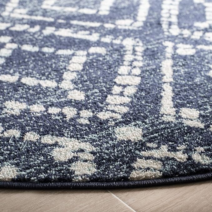 SAFAVIEH Adirondack Collection 6' Round Navy/Ivory ADR131N Modern Diamond Distressed Non-Shedding Dining Room Entryway Foyer Living Room Bedroom Area Rug