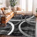 Rugshop Modern Wavy Circles Design Area Rug, Carpet with Jute Backing for Living Room, Bedroom, or Home Office, Black, 5'3" x 7'3"
