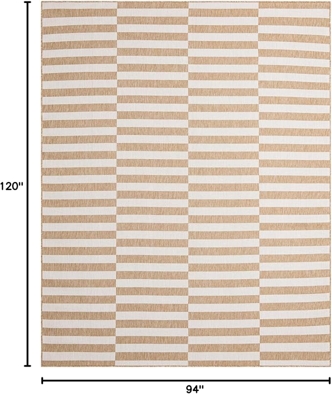 Unique Loom Outdoor Striped Collection Area Rug - Striped (7' 10" x 10' Rectangle Taupe/Ivory)