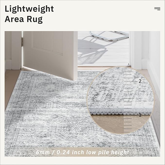 Runner Rug 2'x6' Washable Non-Slip Runner Rugs for Kitchen Bathroom Laundry Room Grey Vintage Floor Carpet Runners for Hallway Entryway