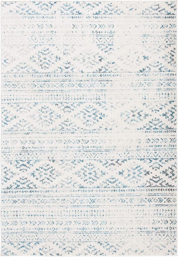 SAFAVIEH Area Rug 9x12 - Tulum Collection - Large - Ivory & Turquoise, Moroccan Boho Tribal Design, Non-Shedding & Easy to Clean, Ideal for Living Room, Bedroom, Dining Space (TUL272E)