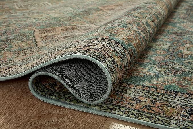 Loloi Magnolia Home by Joanna Gaines Sinclair Collection SIN-03 Turquoise/Multi 7'-6" x 9'-6", .25" Pile Height, Machine Washable, Area Rug