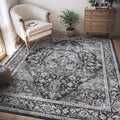 AMOAMI-4X6 Area Rugs for Living Room -Soft Vintage Bedroom Rug-Non Slip Washable Rug-Throw Rugs for Living Room Bedroom Bedside Dining Room Office Dark Grey & Black