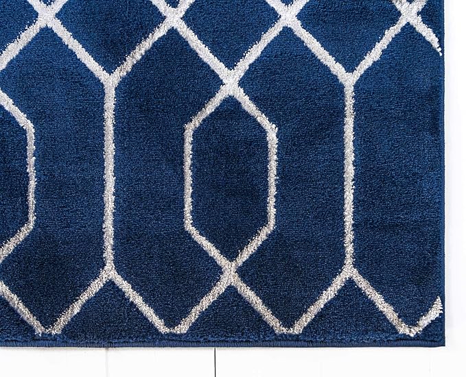Unique Loom Marilyn Monroe Glam Collection Area Rug - Trellis (5' x 8' Rectangle, Navy Blue Silver/ Silver)