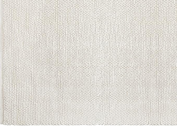 Handwoven Wool Cotton Blend Area Rug 8x10', Textured Popcorn Braided Ivory Rug, Soft Thick Farmhouse Contemporary Living Room Carpet, Neutral Modern Decorative Floor Rug