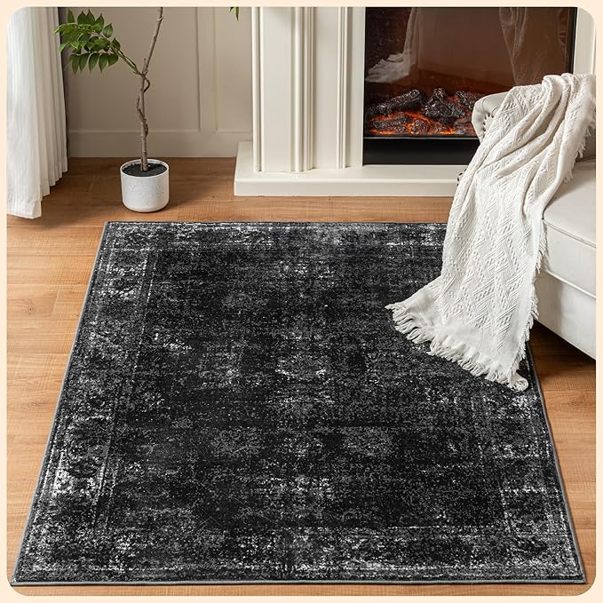 Istana 4x6 Area Rug - Black Rugs for Living Room 4x6 - Foldable Rugs for Bedroom - Stain Resistant Washable Rug - Eco-Friendly Boho Area Rugs - Easy to Clean Living Room Rug 4 x 6