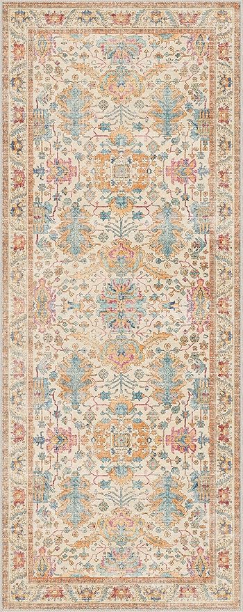 Bavni Runner Rug, Machine Washable Rugs for Bedroom 2x5, Non Slip Boho Rugs with Rubber Backing, Ultra-Thin Folable Rug Runner for Hallways Bathroom, Turmeric