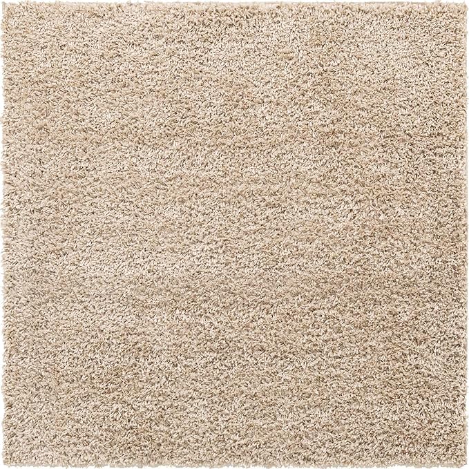 Unique Loom Davos Shag Collection Area Rug - Solid (5' 3" Square, Linen)