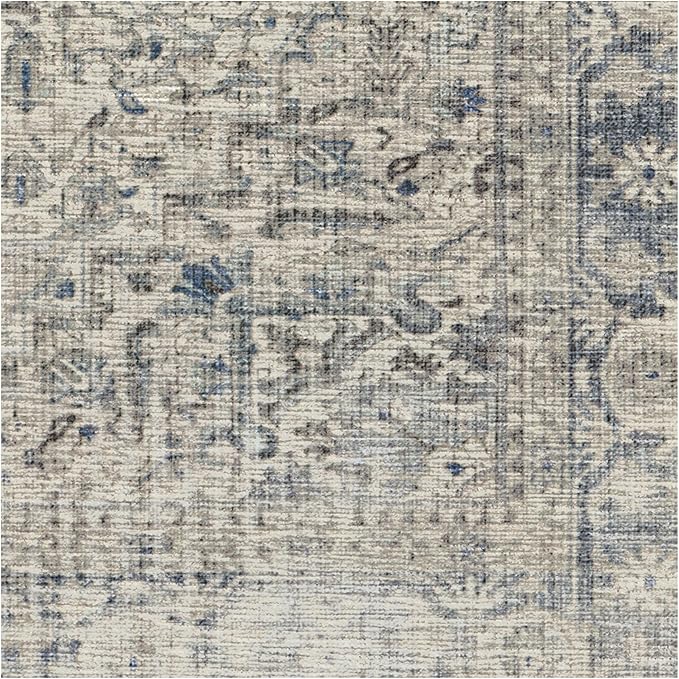 RUGGABLE Washable Vintage Area Rug – Kamran Blue Quartz 10x14, Stain-Resistant, Non-Slip – Large Machine Washable Rugs for Living Room, Bedroom, Hallway, Entryway & Office–with Standard Pad