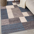Rugshop Contemporary Blue Geometric Boxes Non-Slip Area Rug Non-Shedding for Living Room, Dining Room and Office, 3'3" x 5'