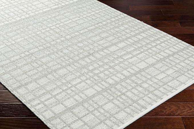 Mark&Day Wool Rugs, 9x12 Ishaq Solid and Border Light Grey Area Rug, Grey Ivory Carpet for Living Room, Bedroom or Kitchen (8'10" x 12')