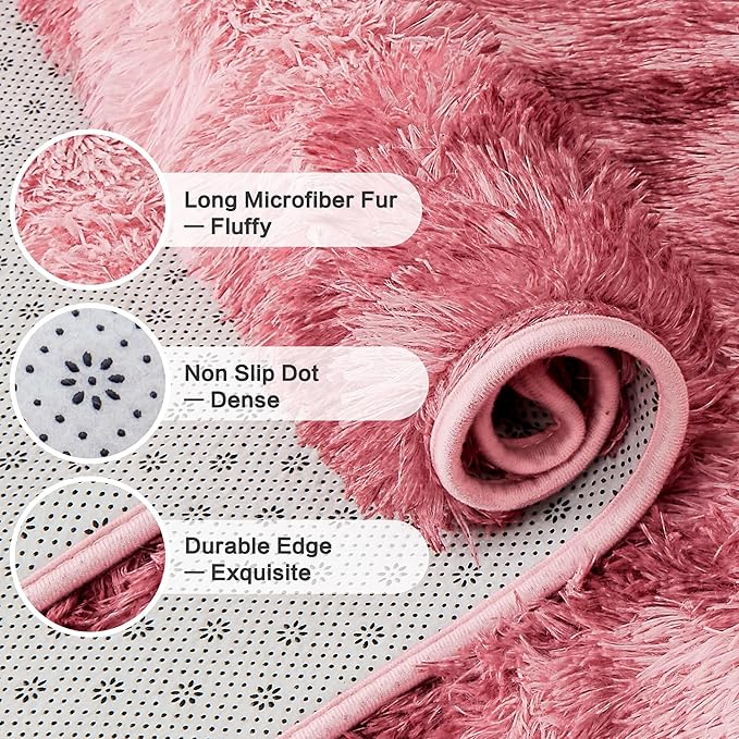 Andency Soft Area Rugs for Living Room Bedroom, 5x8 Fluffy Shaggy Bedside Rug, Non-Slip Large Shag Fuzzy Plush Carpets for Bedroom Kids Dorm Nursery Home Decor Aesthetic, Tie-Dyed Dark Red