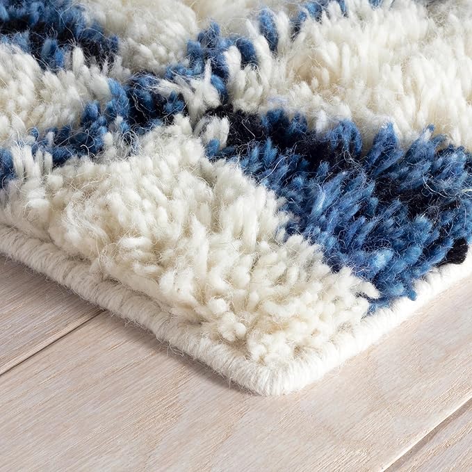 Dash & Albert Noma Indigo Handwoven Wool Rug, 8.5 X 11.5 Feet, Blue Geometric Pattern