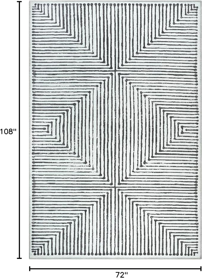 Bloom Rugs Washable Non-Slip 6' x 9' Rug - Black/Ivory Striped Area Rug for Living Room, Bedroom, Dining Room, and Kitchen - Exact Size: 6' x 9'