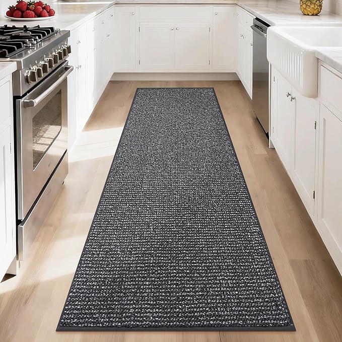 BEQHAUSE Hallway Runner Rugs 2.6x10, Hallway Rug Non-Slip Washable(Rolled-Up NO Creases), Runner Rug Absorbent Stain Resist Hall Rug Carpet Runner, Entryway Rugs Floor Mat Laundry Room Rugs, Charcoal