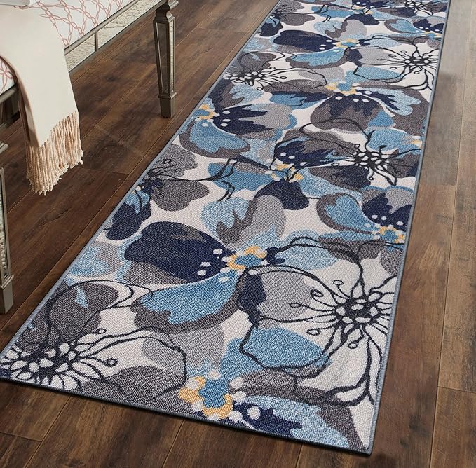 Rugshop Gray Large Floral Non-Slip Runner Rug Fade Resistant for Hallway, Entryway and Kitchen, 2'7" x 6'