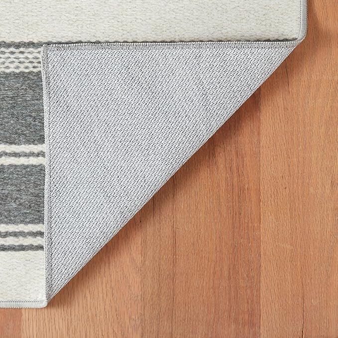 Dash & Albert Bowman Stripe Grey Machine Washable Rug, 7.5 X 9.5 Feet, Grey Stripe Pattern - Premium Luxury Hotel Quality Soft Breathable Hypoallergenic Machine Washable Easy Care All Season