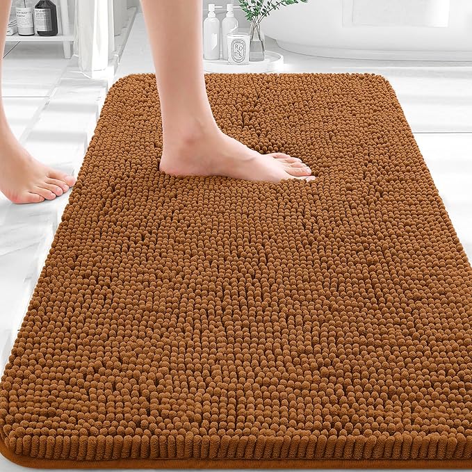 OLANLY Bathroom Rugs 30x20, Extra Soft Absorbent Chenille Bath Rugs, Rubber Backing Quick Dry, Machine Washable Bath Mats for Bathroom Floor, Tub and Shower, Home Decor Accessories, Ochre