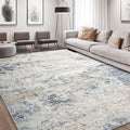 Area Rug Living Room Rugs - 12x18 Washable Large Soft Indoor Neutral Modern Abstract Low Pile Rug Carpet for Bedroom Dining Room Farmhouse Home Office - Beige Blue