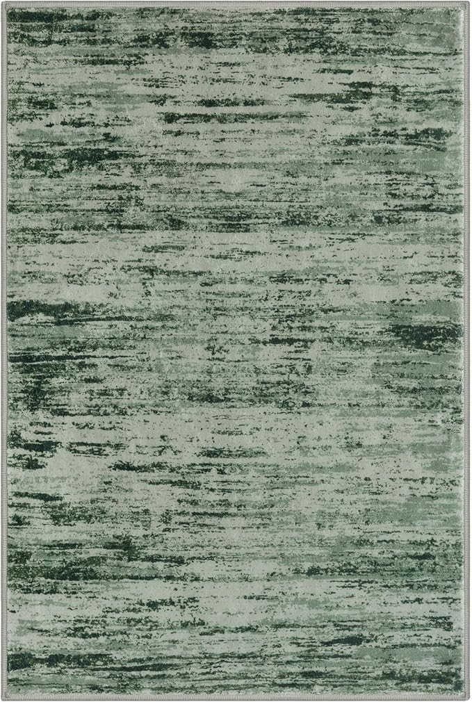 Modern Abstract Entryway Rug Indoor 2x3 Washable Rug Non-Slip Soft Small Area Rug Forest Green Kitchen Mats Thin Print Faux Wool Floor Carpet Throw Rugs for Entrance Bedroom