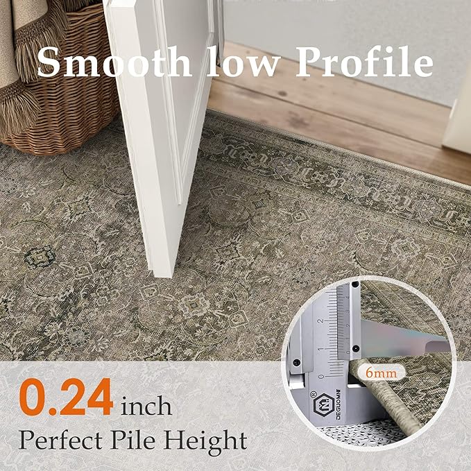 HUGEAR 6x9 Washable Area Rug Taupe Vintage Neutral Bedroom Rug Soft Non Slip Distressed Carpet Low Pile Pet Friendly for Living Room Bedside Dining Room