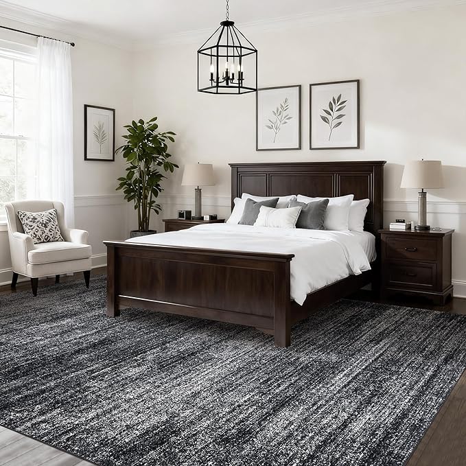 8x10 Area Rugs for Living Room, Abstract Black Boho Rug for Bedroom Design, Black and White 8 x 10