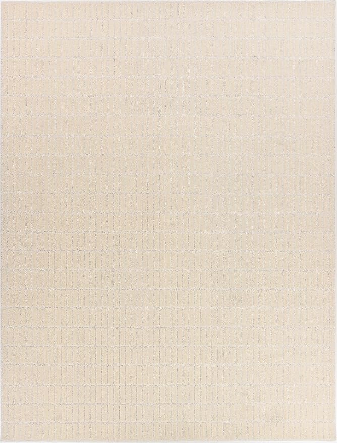 Hand-Tufted 100% Wool Area Rug – Unique Modern Geometric Grid Pattern, Soft Plush Textured Carpet for Living Room, Bedroom, Dining Room & Entryway (Beige, 5' Round)