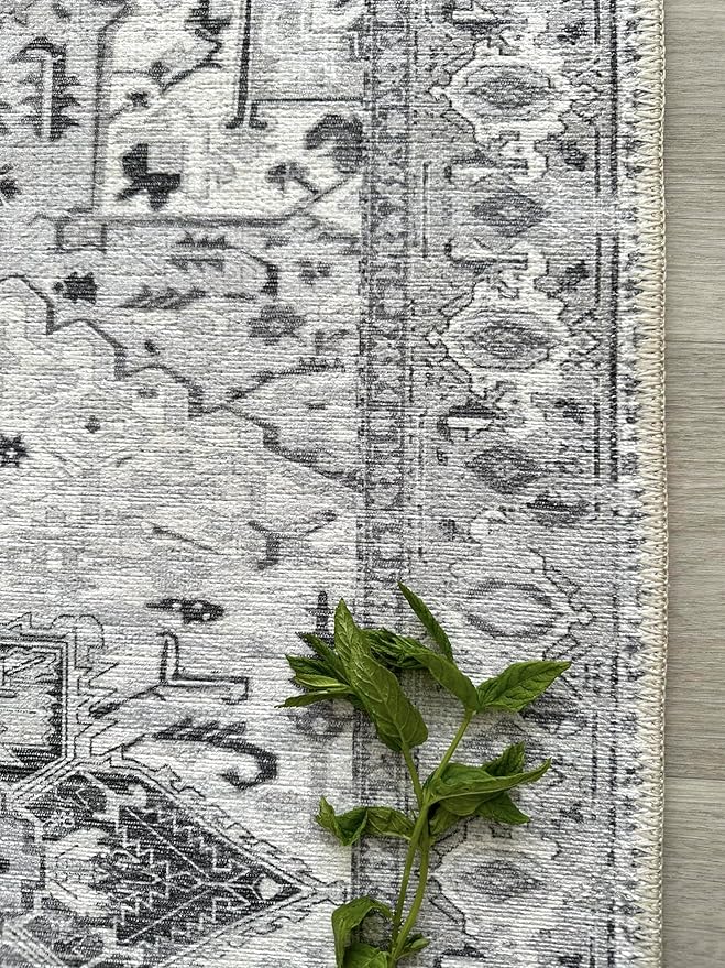 Fame Living Faded Oushak Rug, Turkish Vintage Floral Pastel Large Oversized Area Rugs for Living Room Dining Bedroom Kitchen Bathroom Nursery (848CrNv, 2' x 3')