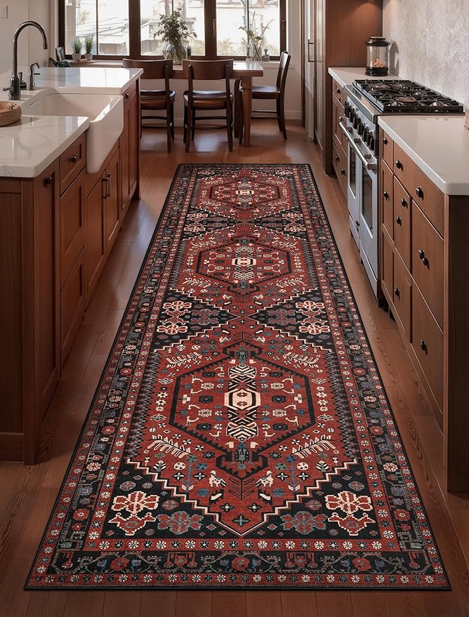 Ciicool Washable Runners Area Rug for Hallways, Ultra Soft 2x8ft Boho Runner Non-Slip Vintage Oriental Long Carpet for Kitchen Bedroom Laundry Bathroom