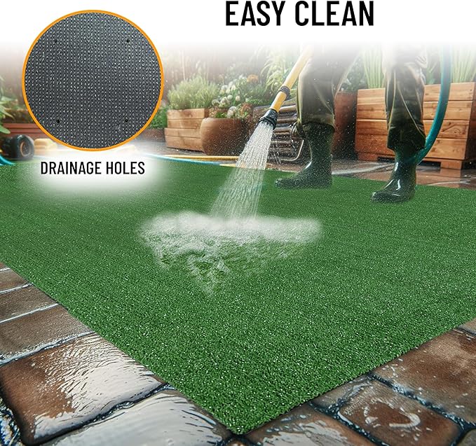 Ottomanson Artificial Grass Turf 6'6" x 26' Indoor Outdoor Faux Grass Rug with Drainage Holes, Customizable with Extra Long Size Options, Perfect for Patio Lawn Balcony Weddings Photoshoot Backdrop