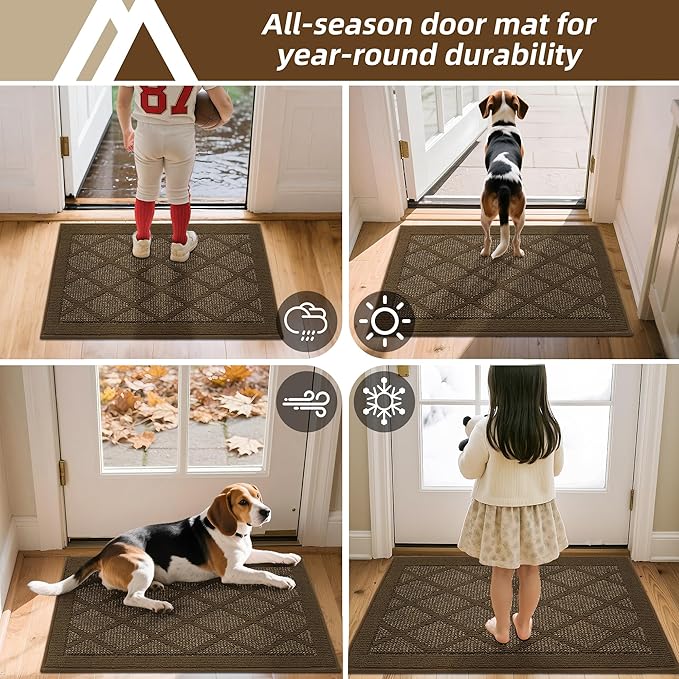 COSY HOMEER Non-Slip Door Mat 24"x36", Entryway Rugs Low Profile Absorbent Dirt Trapper Doormat for Front Entrance, Washable Polypropylene Entry Mat (Dark Brown)