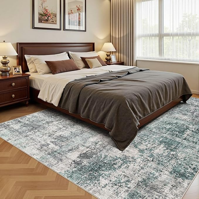 6x9 Area Rug Living Room Rugs - Washable Neutral Modern Abstract Soft Thin Large Rug Indoor Floor No Slip Rug Carpet for Bedroom Under Dining Table Home Office Decor - Green/Grey