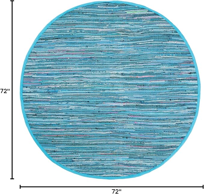 SAFAVIEH Rag Rug Collection Area Rug - 6' Round, Blue & Multi, Handmade Boho Stripe Cotton, Ideal for High Traffic Areas in Living Room, Bedroom (RAR121B)