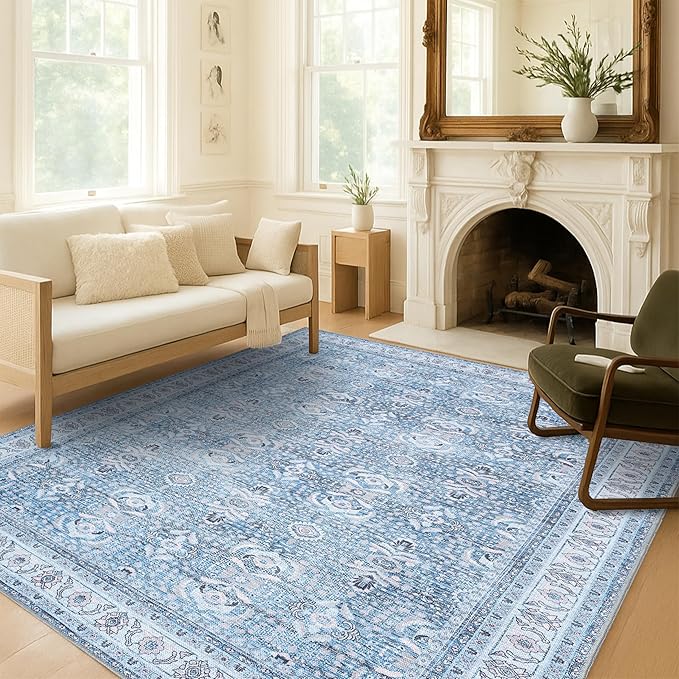 Fame Living Washable Area Rug. Modern Farmhouse. Vintage. Turkish. Bohemian. Distressed. Oriental. Traditional. Rugs for Living Room. Dining. Bedroom. Office. Entryway. Foyer. (866CBl, 5' x 6'9")