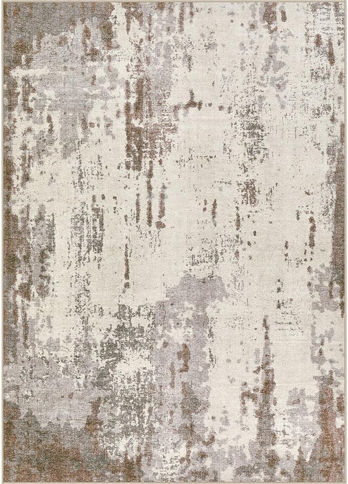 9x12 Area Rug Living Room Rugs - Washable Neutral Modern Abstract Soft Thin Rug Indoor Floor No Slip Rug Carpet for Bedroom Under Dining Table Home Office Decor - Brown/Grey/Beige