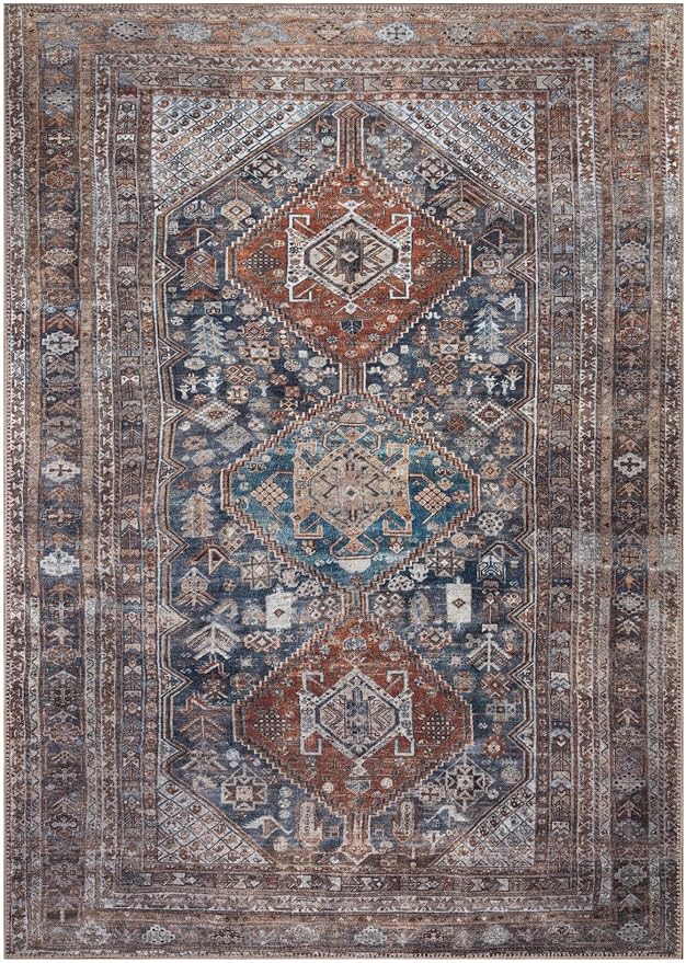Keen Home Design 8x10 Rug - Machine Washable Area Rug with Non-Slip Backing, Ideal for Living Room, Dining Room, Bedroom - Vintage, Easy Clean, Durable, Low Pile - (8' x 10')