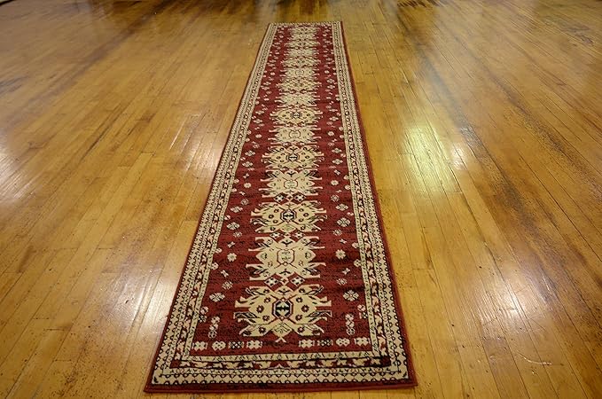 Unique Loom Taftan Collection Border Geometric Tribal Inspired Design Area Rug (2' 11 x 16' 5 Runner, Red/ Gold)