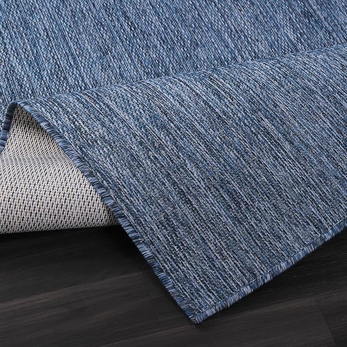 Beverly Rug Indoor Outdoor Rug 8x10, Washable Outside Carpet for Patio, Deck, Porch, Solid Modern Area Rug, Water Resistant, Azure Blue