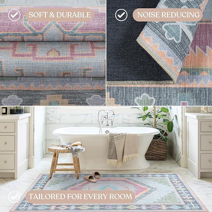 Oushak Rug, Turkish Vintage Floral Pastel Large Oversized Area Rugs for Living Room Dining Bedroom Kitchen Bathroom Nursery Runner Rugs (856GP, 2' x 3')