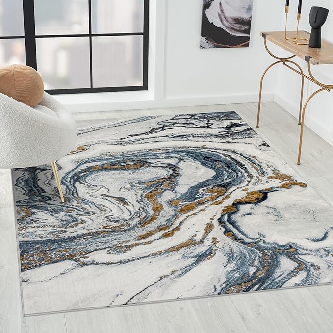 LUXE WEAVERS Marble Effect Abstract Blue 5x7 Area Rug