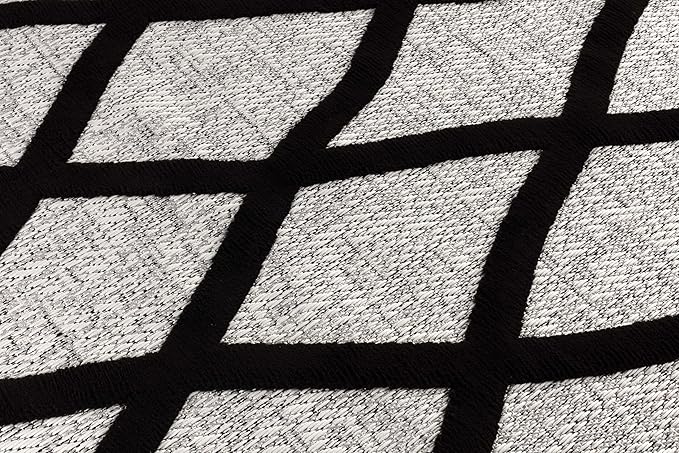 CAMILSON Modern Rug 9x12 Luxury Diamond Pattern Large Micro Loop Area Rugs Soft High-Low Pile Stain Resistant Easy to Clean Non-Shedding Durable Living Room Bedroom Indoor Carpet (Black/Gray)