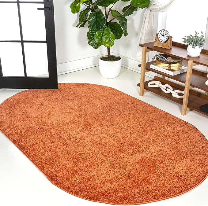 JONATHAN Y Haze Solid Low-Pile Orange 4x6 Oval Indoor Area Rug, Coastal,Bohemian,Minimalist,Classic, Easy-Cleaning for Living Room,Bedroom,Kitchen,Pet Friendly,Non-Shedding (SEU100M-4OV)