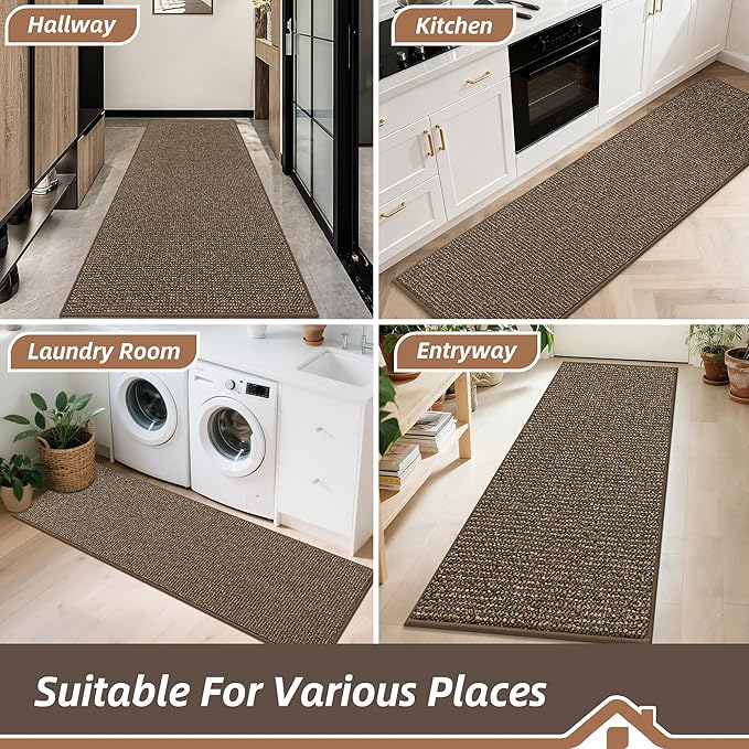 BEQHAUSE Hallway Runner Rugs 2.6x10, Hallway Rug Non-Slip Washable(Rolled-Up NO Creases), Runner Rug Absorbent Stain Resistant Hall Rug Carpet Runner, Entryway Rugs Floor Mat Laundry Room Rugs, Brown
