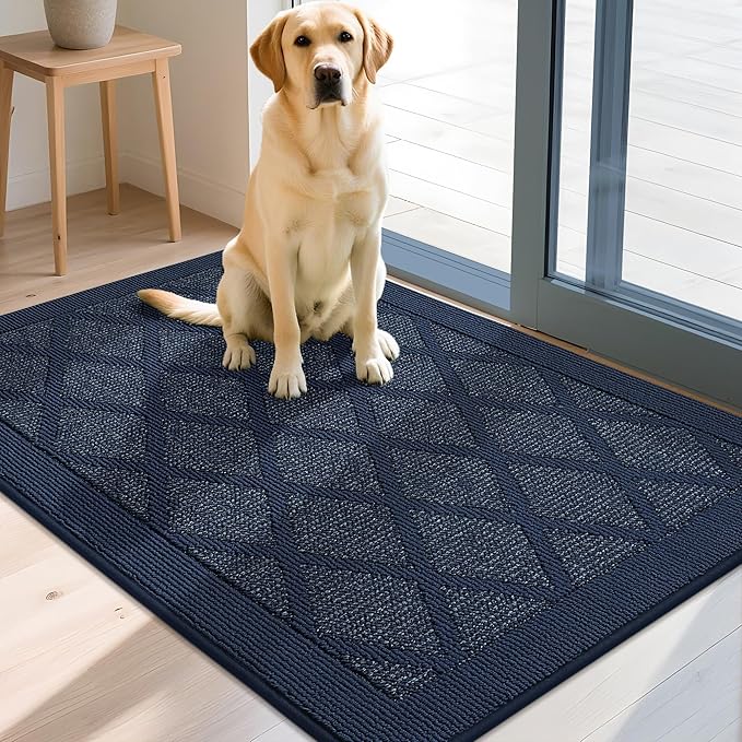 COSY HOMEER Non-Slip Door Mat 32"x48", Entryway Rugs Low Profile Absorbent Dirt Trapper Doormat for Front Entrance, Washable Polypropylene Entry Mat (Blue)