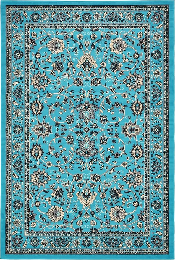 Unique Loom Sialk Hill Collection Area Rug - Washington (6' 1" x 9' Rectangle Turquoise/Black)