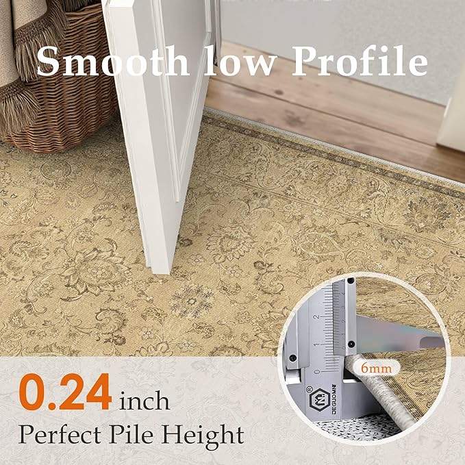 HUGEAR 2x3 Machine Washable Entryway Rugs Vintage Brown - Neutral Non Slip Stain Resistant Low Pile Aesthetic Throw Carpet Kids & Pet Friendly for Hallway Bedroom Kitchen