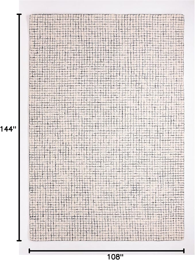 Hand-Tufted 100% Wool Pile Area Rug – Geometric Textured Grid Check Pattern – Thick and Durable Floor Carpet for Bedroom, Living Room, Kids Room, and Dining Area (Ivory, Denim, 9' x 12')