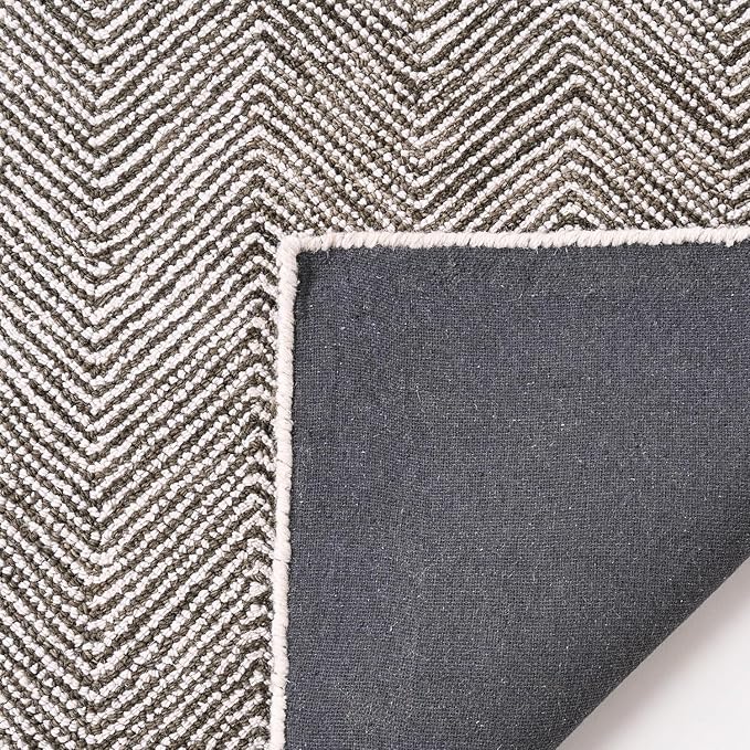 Modern Herringbone Chevron Collection Handcrafted Wool Area Rug - Durable, Zigzag Pattern, for High Traffic, Contemporary Design for Living Room, Bedroom, Dining Room Decor (Dark Olive, 8' round)