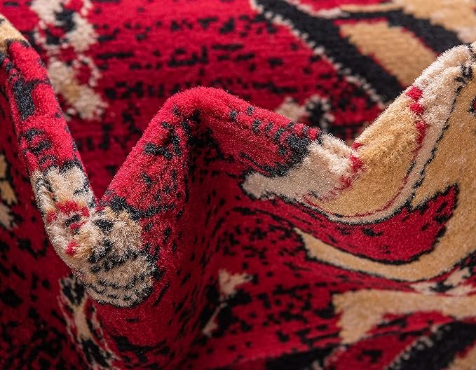 Unique Loom Taftan Collection Border Geometric Tribal Inspired Design Area Rug (2' 7 x 10' 0 Runner, Red/ Gold)